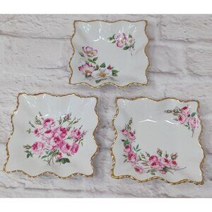 Set of 3 James Kent Old Foley Floral 5" Square Floral Trinket Dishes 6635 6643